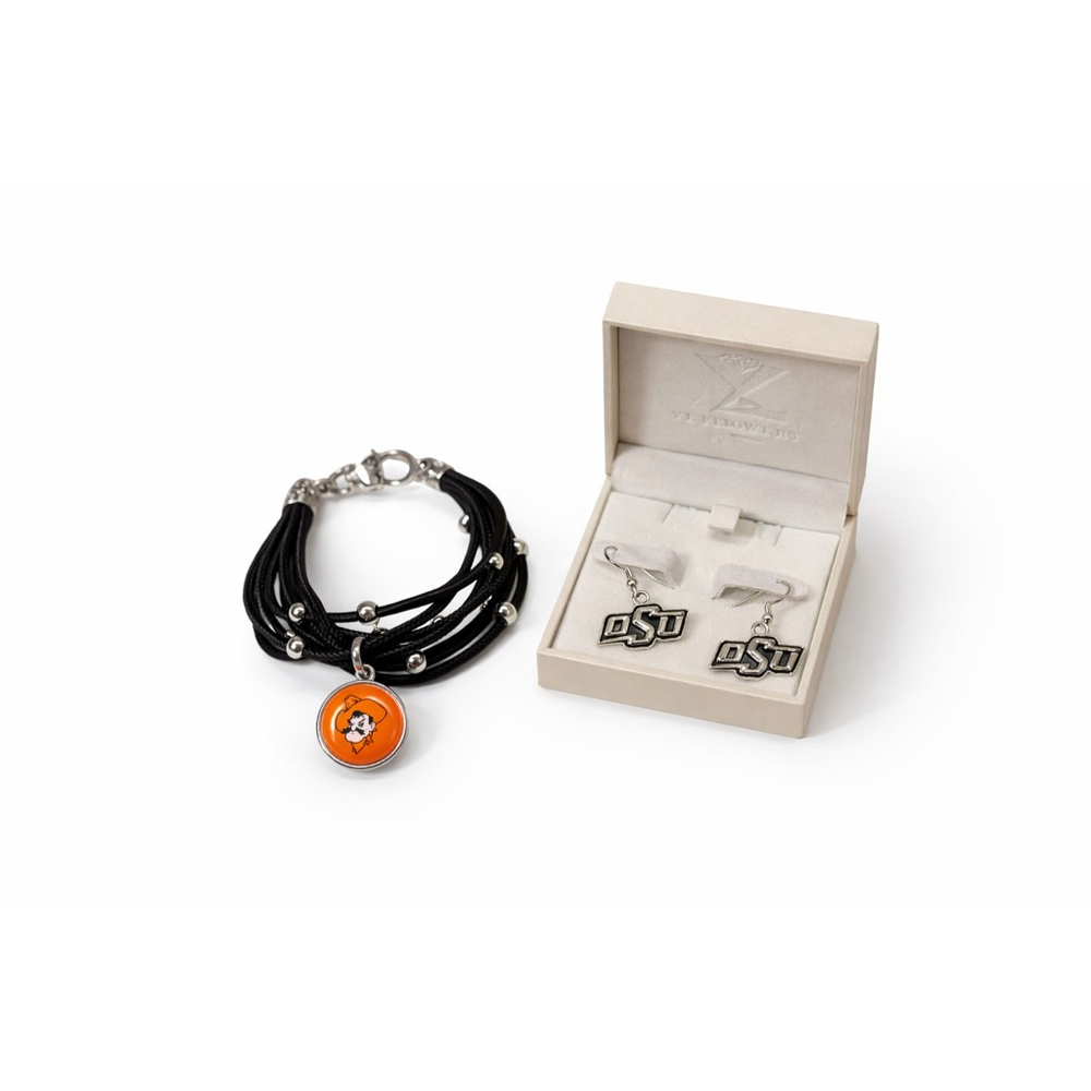 Oklahoma State University Cowboys Jewelry Set Bracelet/Earrings OSU Silver-Tone